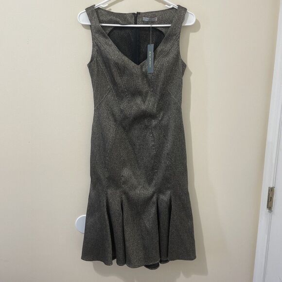 Zac Posen Bonnie Dress Formal Shiny Wind Black Fluted Scoop Neck Sz 22P NEW NWT - Picture 2 of 8